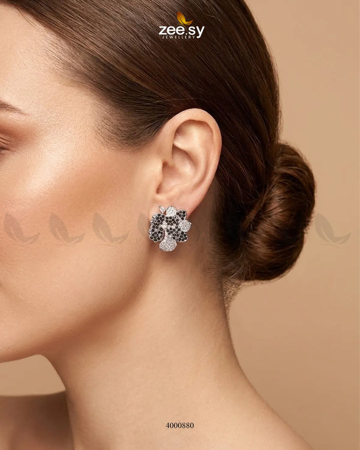 Sparkling AD Flower Earrings - Silver Earrings - Zeesy Jewellery Pakistan | Premium Artificial & Imitation Jewellery