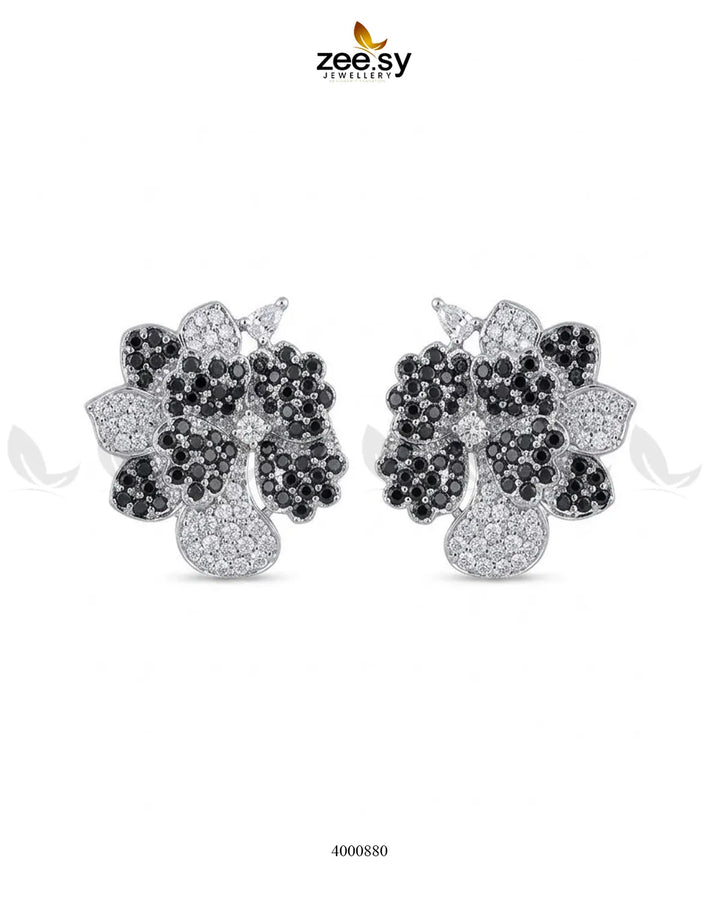 Sparkling AD Flower Earrings - Silver Earrings - Zeesy Jewellery Pakistan | Premium Artificial & Imitation Jewellery