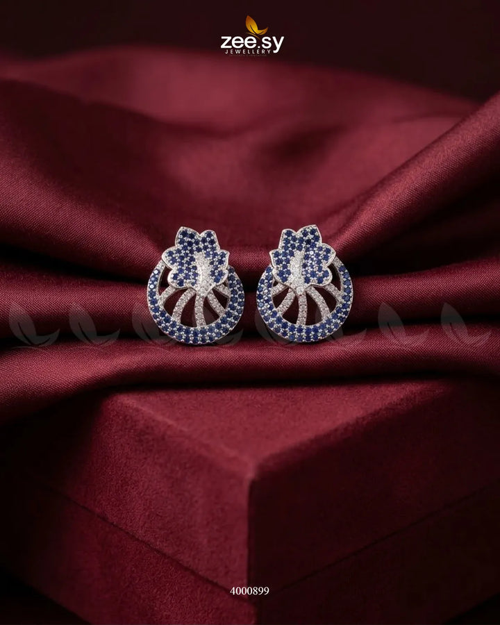 Royal Floral Zircon Earrings - Silver Silver Blue Earrings - Zeesy Jewellery Pakistan | Premium Artificial & Imitation Jewellery