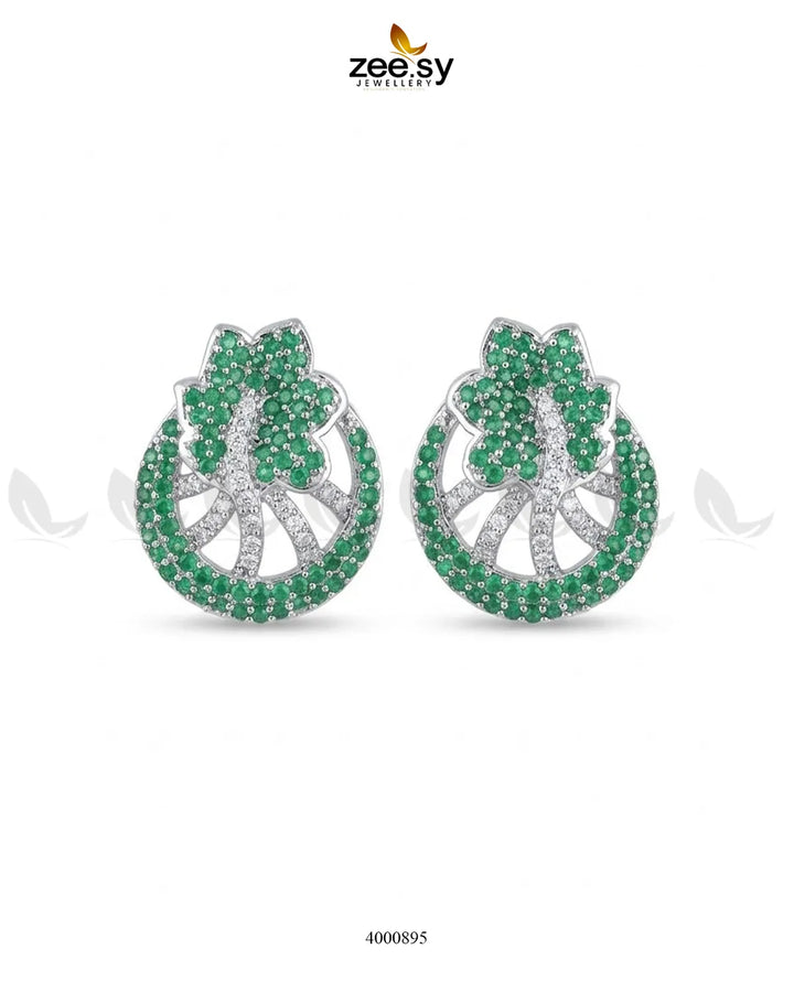 Royal Floral Zircon Earrings - Silver Earrings - Zeesy Jewellery Pakistan | Premium Artificial & Imitation Jewellery