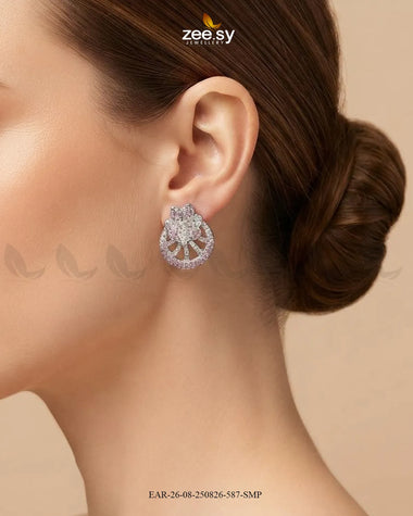Royal Floral Zircon Earrings - Silver Earrings - Zeesy Jewellery Pakistan | Premium Artificial & Imitation Jewellery