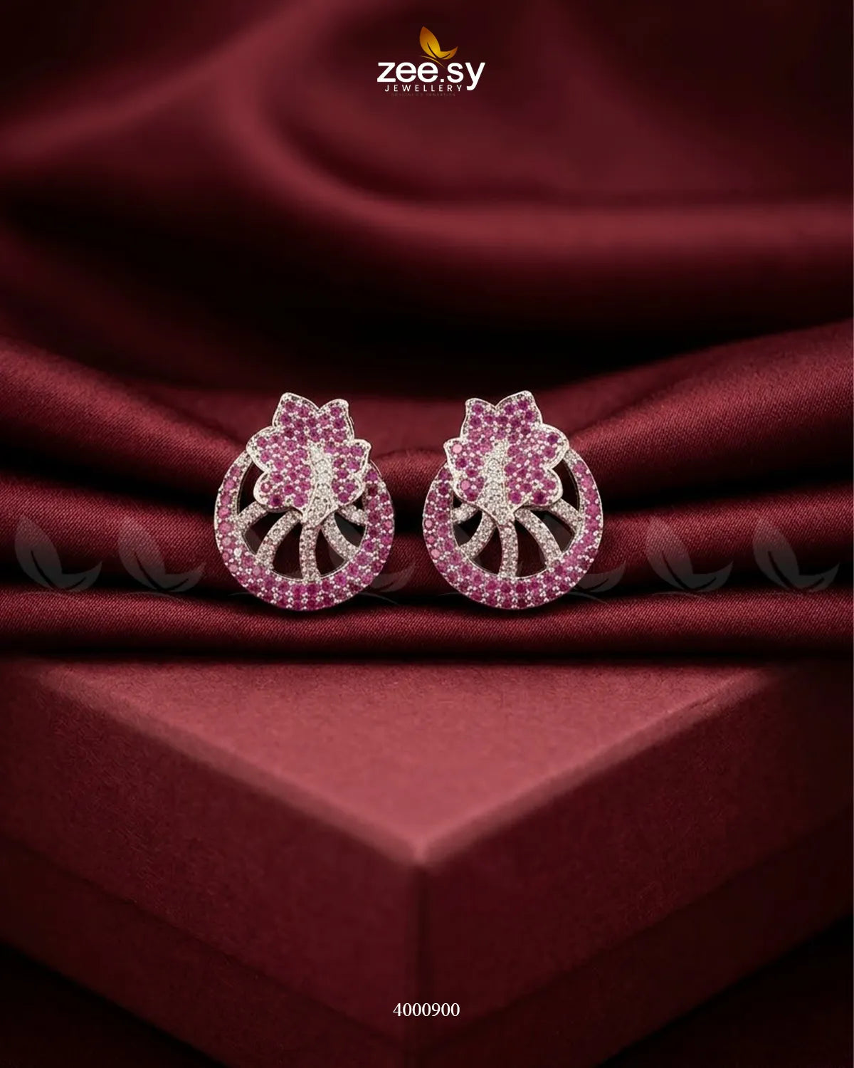 Royal Floral Zircon Earrings - Silver Earrings - Zeesy Jewellery Pakistan | Premium Artificial & Imitation Jewellery