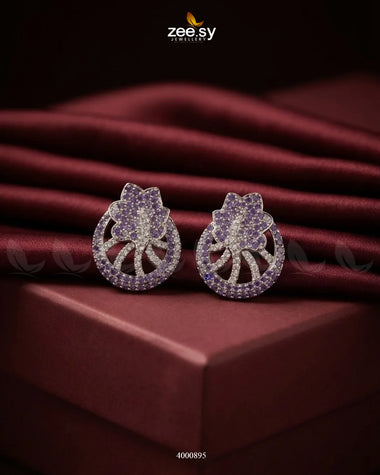 Royal Floral Zircon Earrings - Silver Silver Purple Earrings - Zeesy Jewellery Pakistan | Premium Artificial & Imitation Jewellery