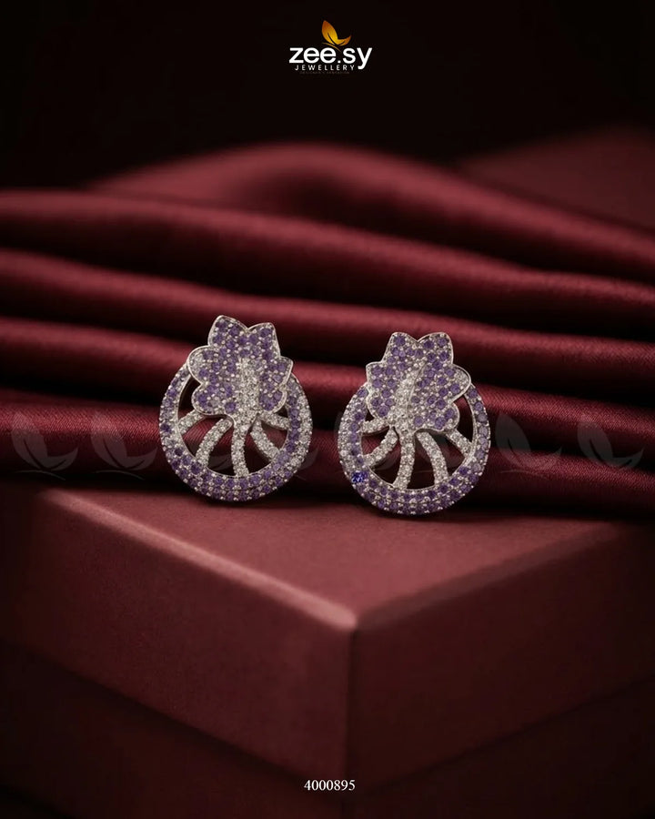 Royal Floral Zircon Earrings - Silver Silver Purple Earrings - Zeesy Jewellery Pakistan | Premium Artificial & Imitation Jewellery