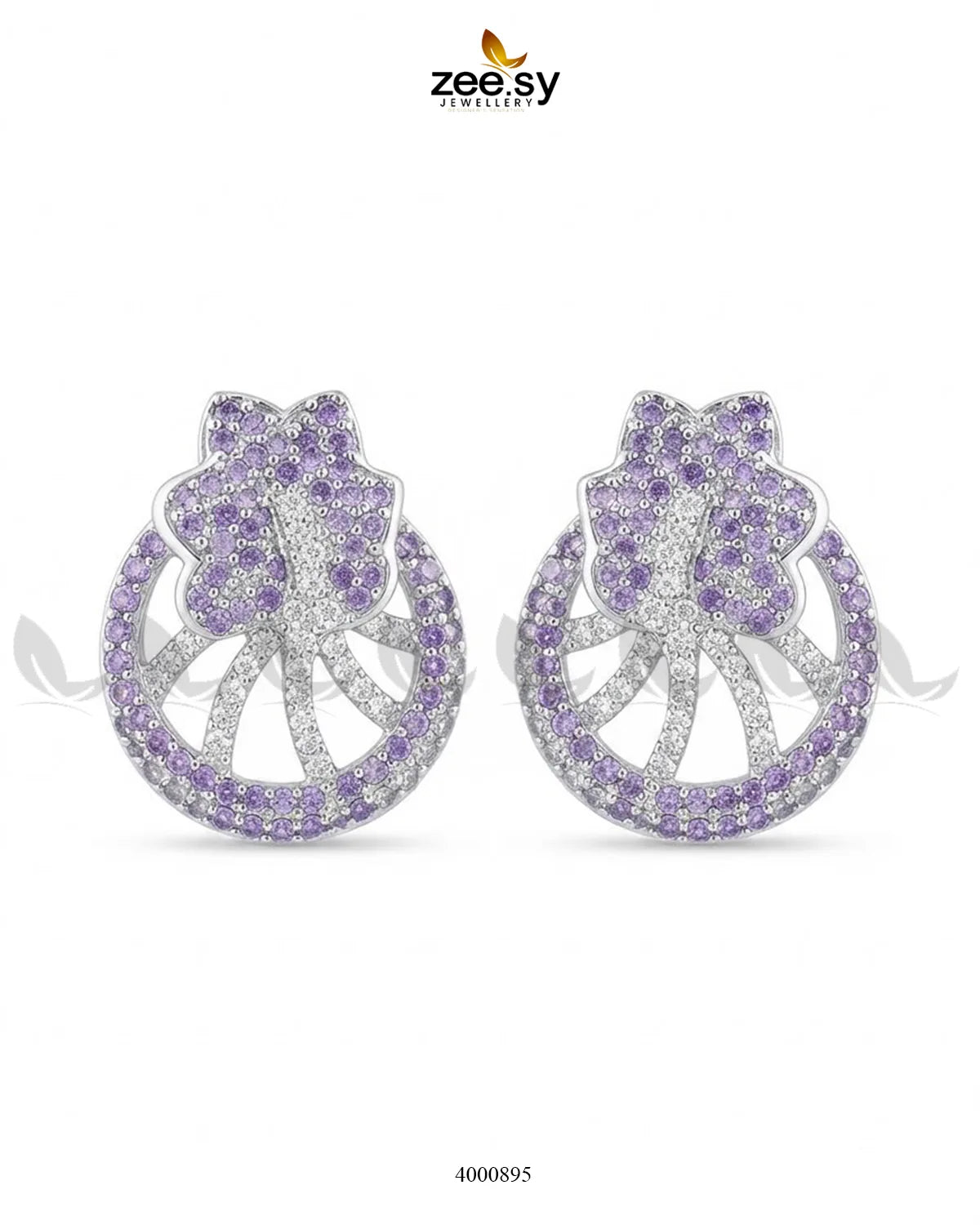 Royal Floral Zircon Earrings - Silver Earrings - Zeesy Jewellery Pakistan | Premium Artificial & Imitation Jewellery