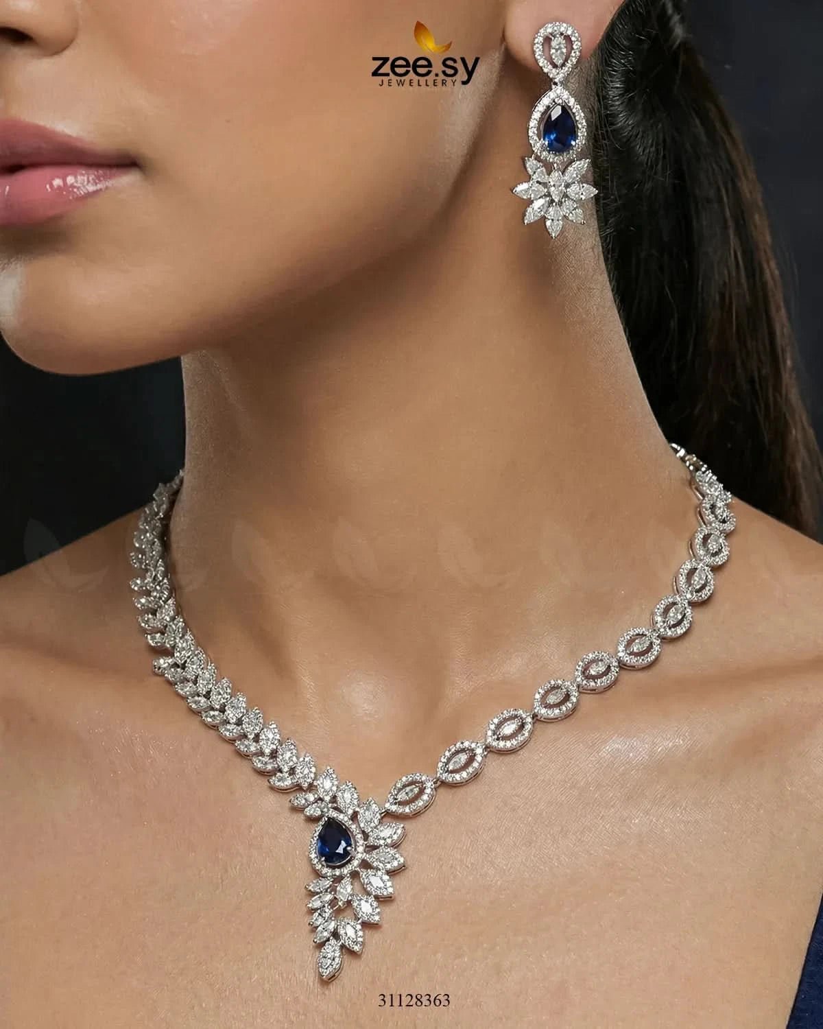 Royal Floral Zirconia Necklace Set - Zeesy.pk