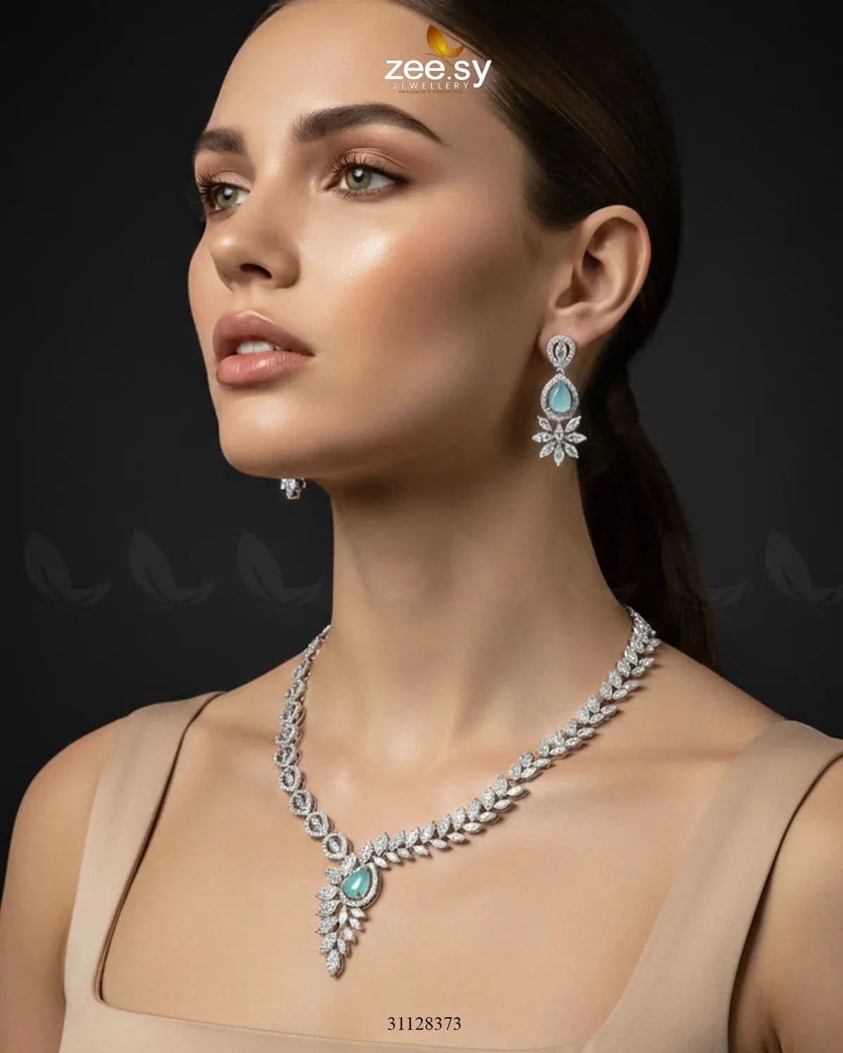 Royal Floral Zirconia Necklace Set - Zeesy.pk