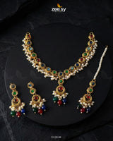 Royal Guldasta Beads Necklace Set Golden Multi - Zeesy Jewellery