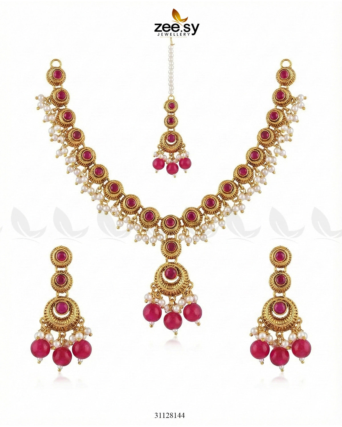 Royal Guldasta Beads Necklace Set Golden Ruby - Zeesy Jewellery