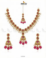 Royal Guldasta Beads Necklace Set Golden Ruby - Zeesy Jewellery