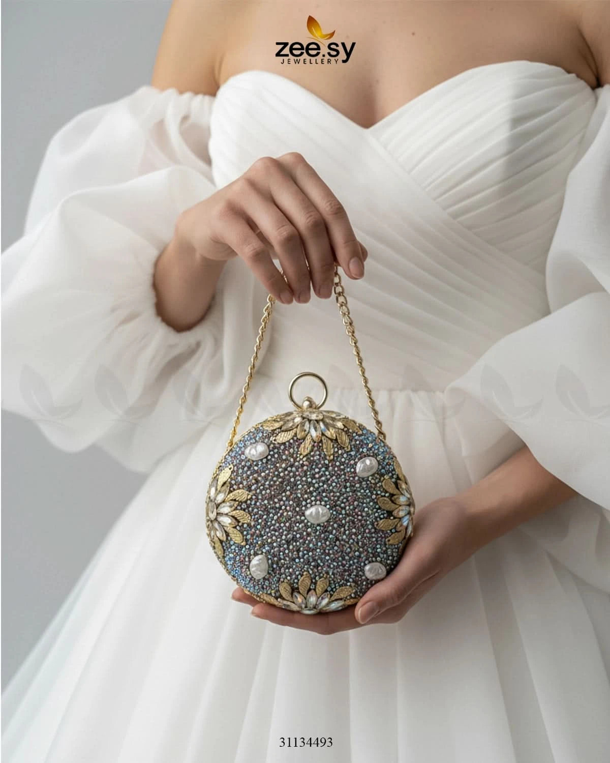 Royal Leaf's Rhinestone Clutch Bag - Zeesy Jewellery