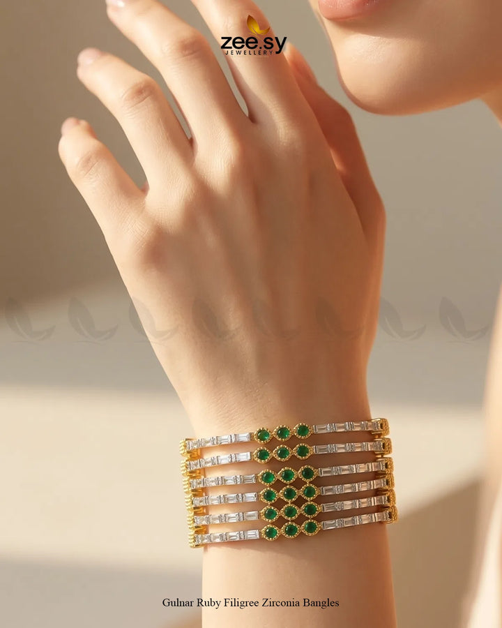 Royal Motif Ornate Jewel Bangles - Green BANGLES - Zeesy Jewellery Pakistan | Premium Artificial & Imitation Jewellery