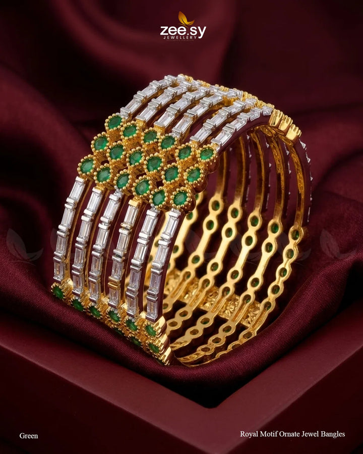 Royal Motif Ornate Jewel Bangles - Green BANGLES - Zeesy Jewellery Pakistan | Premium Artificial & Imitation Jewellery