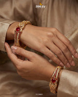 Royal Neel Cluster Pave Bangles Golden Red - Zeesy Jewellery