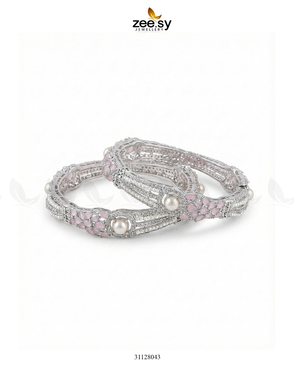 Royal Neel Cluster Pave Bangles Silver Mint Pink - Zeesy Jewellery