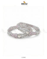 Royal Neel Cluster Pave Bangles Silver Mint Pink - Zeesy Jewellery
