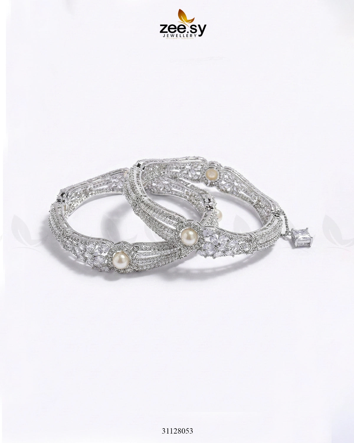 Royal Neel Cluster Pave Bangles Silver White - Zeesy Jewellery