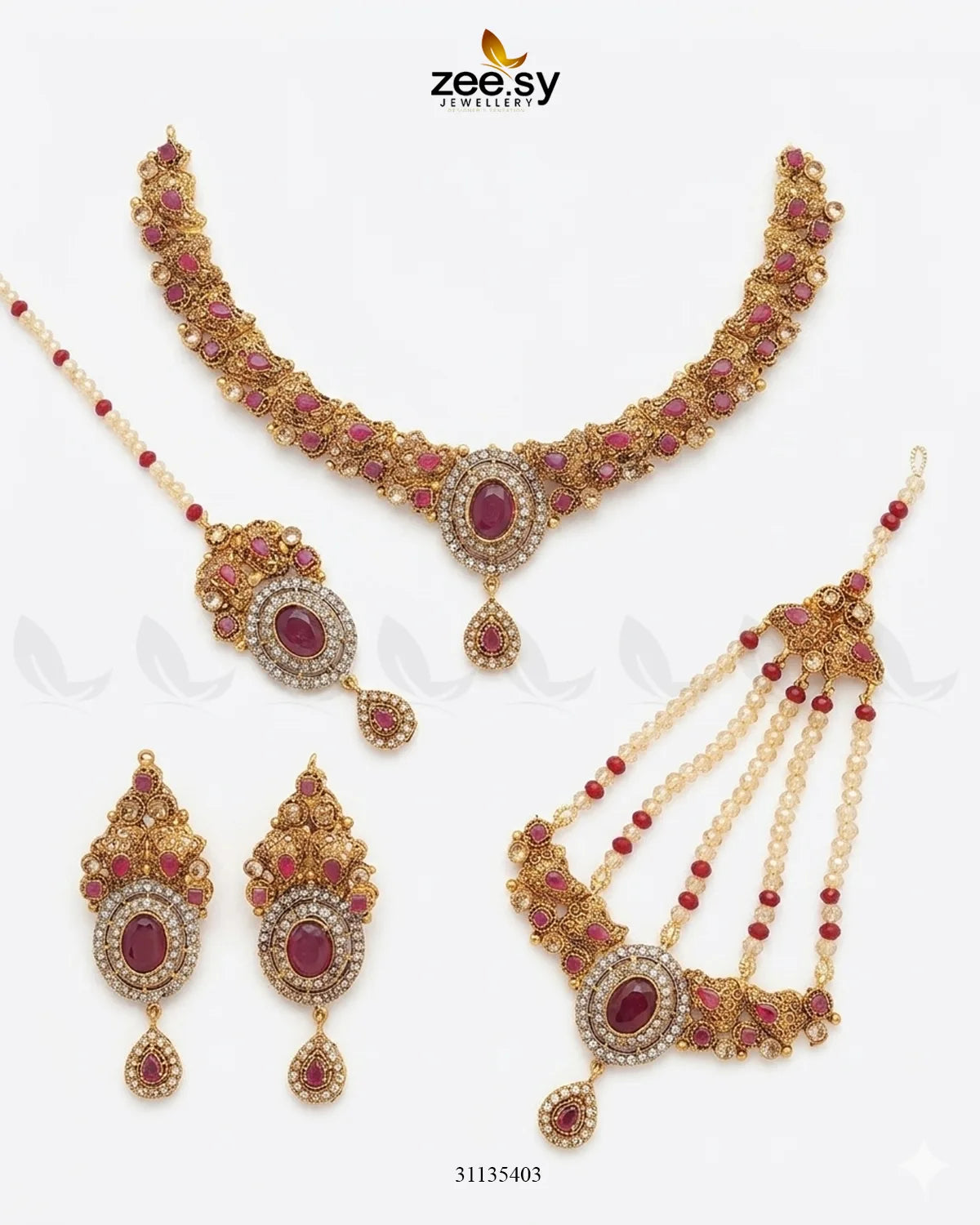 Royal Ruby Oval Bridal Set Bridal Set - Zeesy Jewellery Pakistan | Premium Artificial & Imitation Jewellery