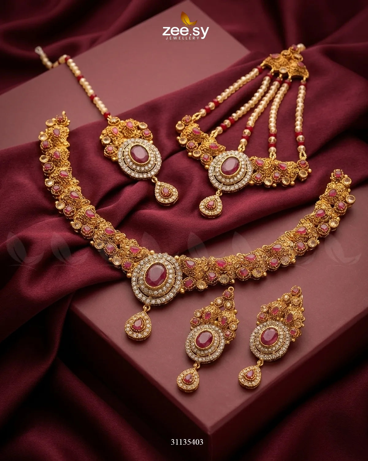 Royal Ruby Oval Bridal Set Bridal Set - Zeesy Jewellery Pakistan | Premium Artificial & Imitation Jewellery