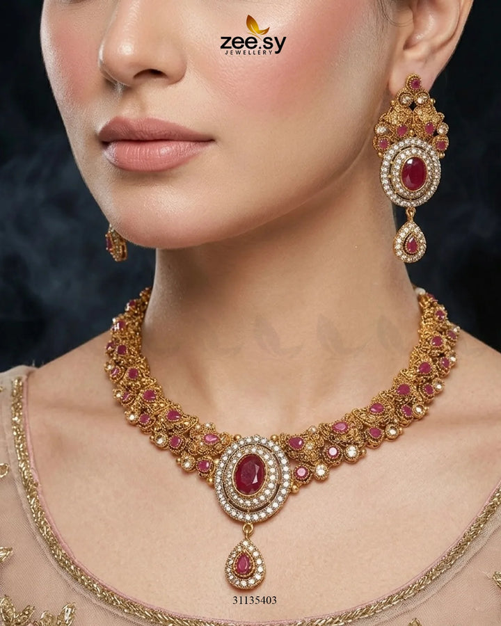 Royal Ruby Oval Bridal Set Bridal Set - Zeesy Jewellery Pakistan | Premium Artificial & Imitation Jewellery