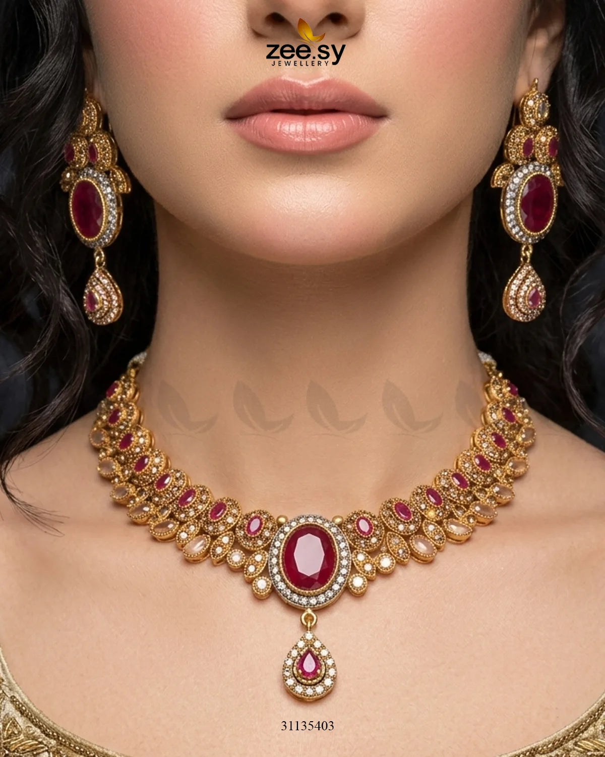 Royal Ruby Oval Bridal Set Bridal Set - Zeesy Jewellery Pakistan | Premium Artificial & Imitation Jewellery