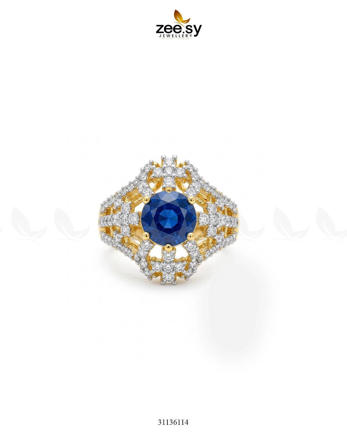 Royal Stone Cluster Ring Golden Blue Finger Ring - Zeesy Jewellery Pakistan | Premium Artificial & Imitation Jewellery