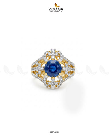 Royal Stone Cluster Ring Golden Blue Finger Ring - Zeesy Jewellery Pakistan | Premium Artificial & Imitation Jewellery