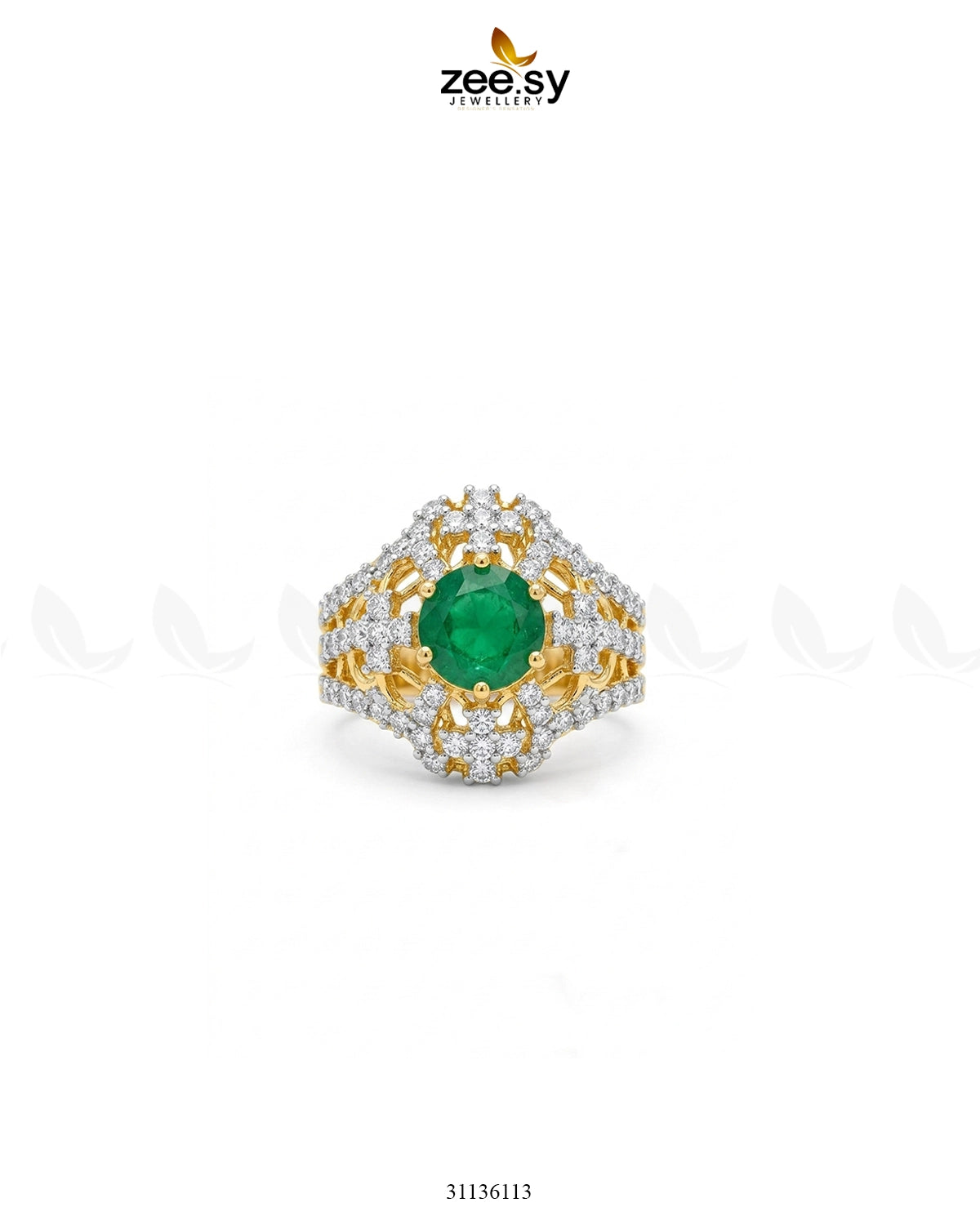 Royal Stone Cluster Ring Golden Green Finger Ring - Zeesy Jewellery Pakistan | Premium Artificial & Imitation Jewellery