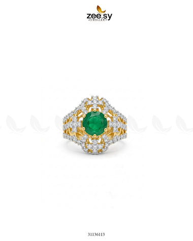 Royal Stone Cluster Ring Golden Green Finger Ring - Zeesy Jewellery Pakistan | Premium Artificial & Imitation Jewellery