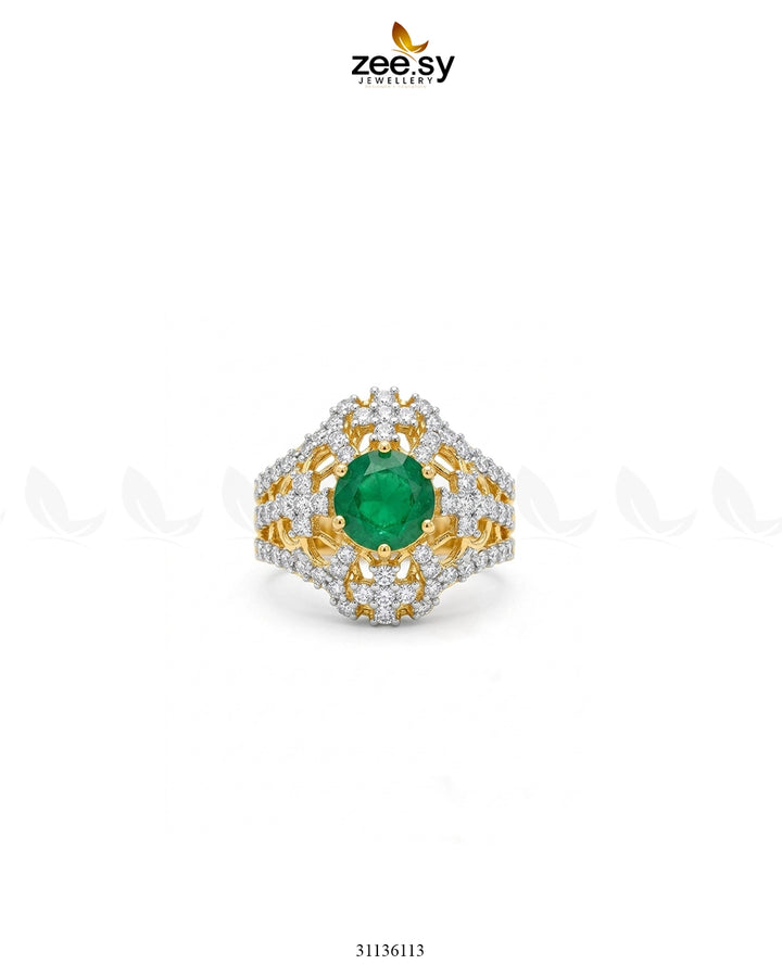 Royal Stone Cluster Ring Golden Green Finger Ring - Zeesy Jewellery Pakistan | Premium Artificial & Imitation Jewellery