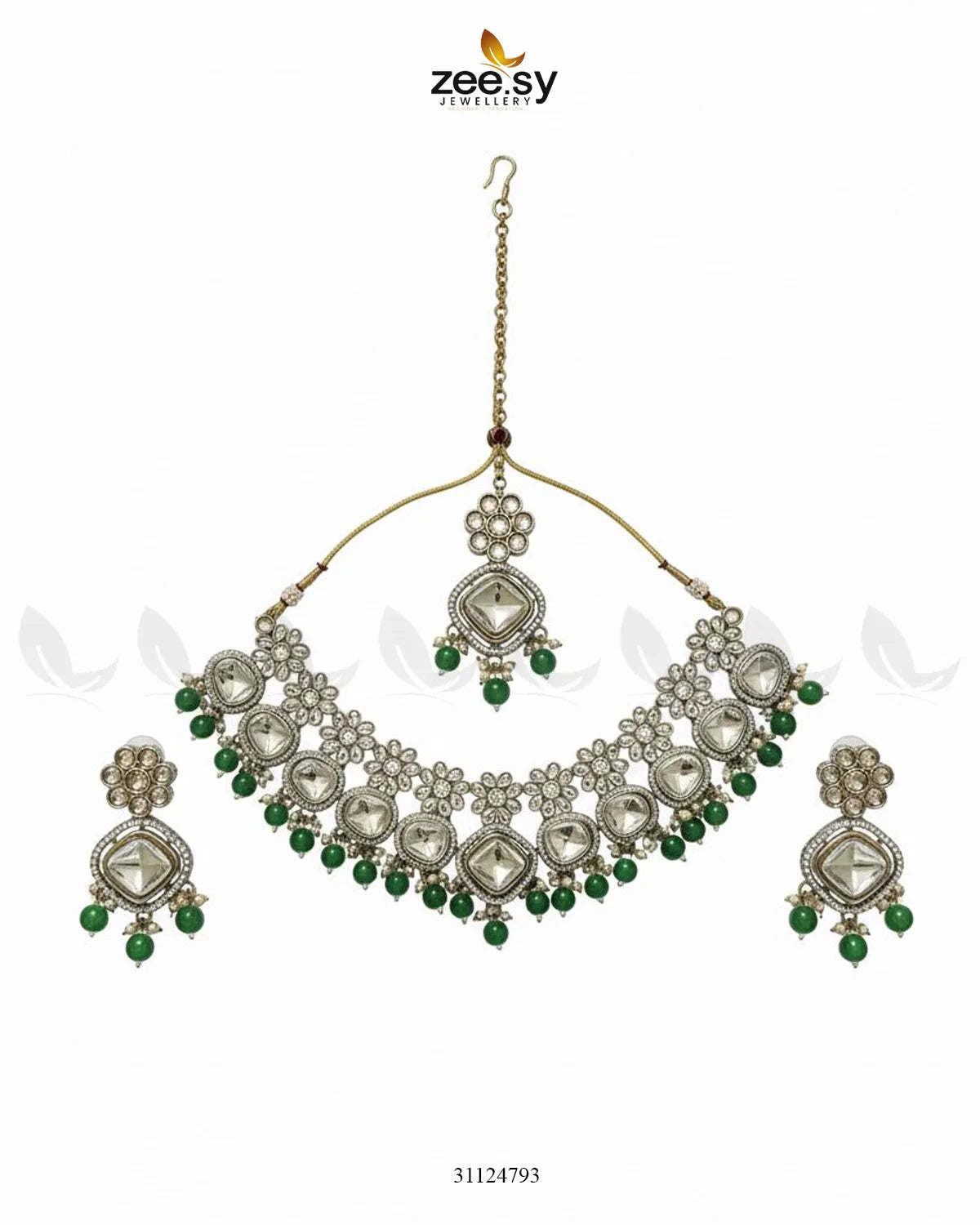 Royal Tradiitional Crystal Bridal Set Green - Zeesy Jewellery