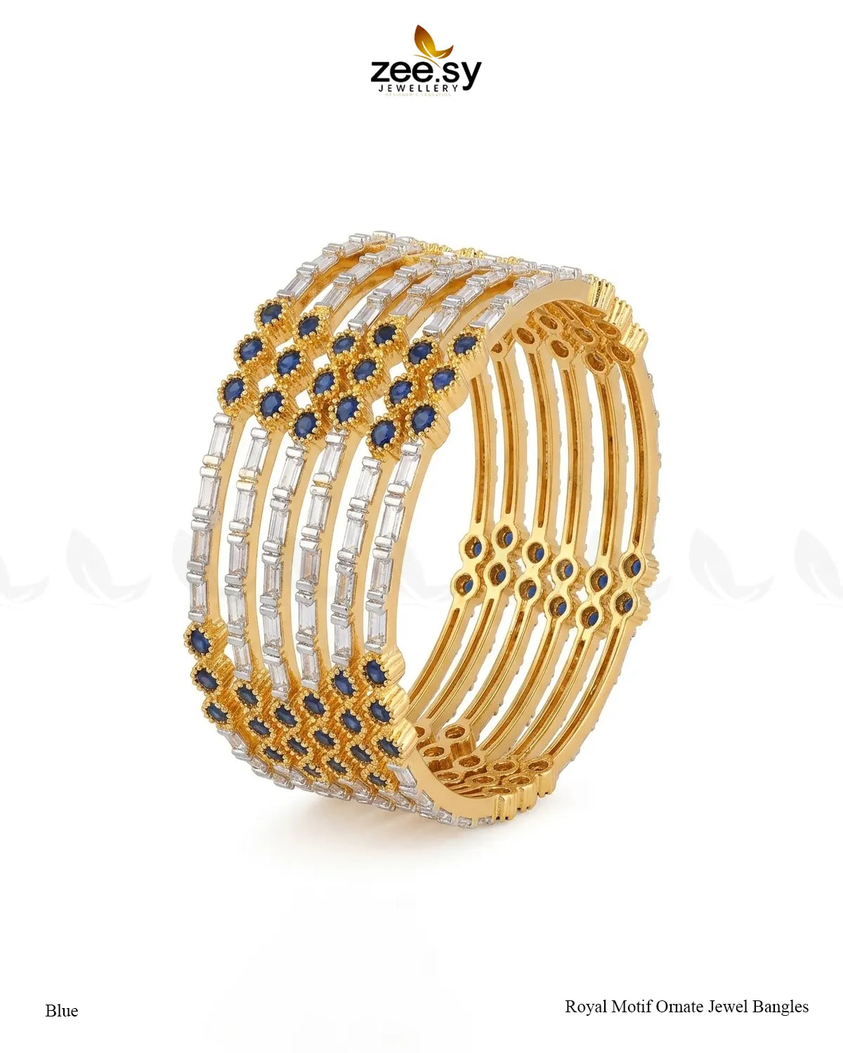 Royal Motif Ornate Jewel Bangles - Blue BANGLES - Zeesy Jewellery Pakistan | Premium Artificial & Imitation Jewellery