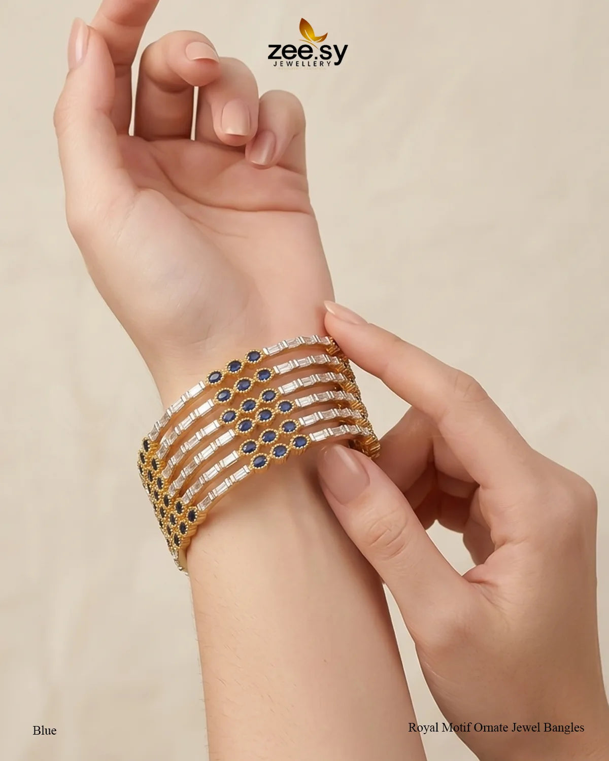 Royal Motif Ornate Jewel Bangles - Blue BANGLES - Zeesy Jewellery Pakistan | Premium Artificial & Imitation Jewellery