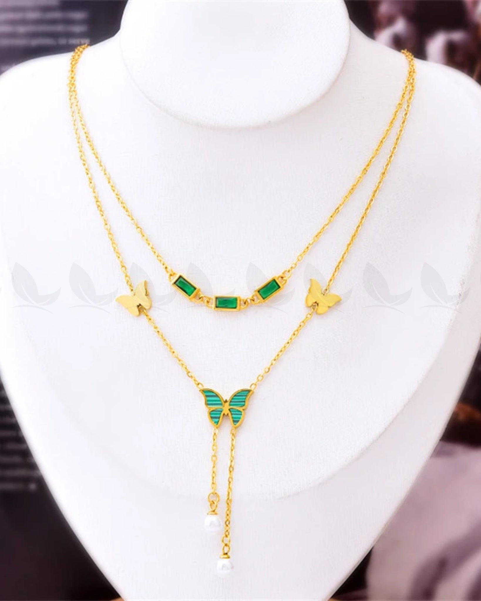 Rune Gold Toned Butterfly Chain Golden Green - Zeesy Jewellery