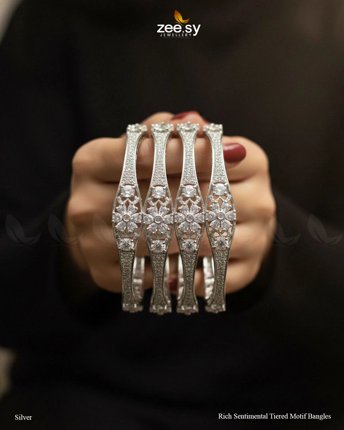 Rich Sentimental Tiered Motif Bangles - Silver BANGLES - Zeesy Jewellery Pakistan | Premium Artificial & Imitation Jewellery