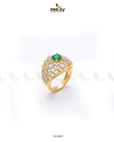 Majestic Geometric Gemstone Ring Golden Green Finger Ring - Zeesy Jewellery Pakistan | Premium Artificial & Imitation Jewellery