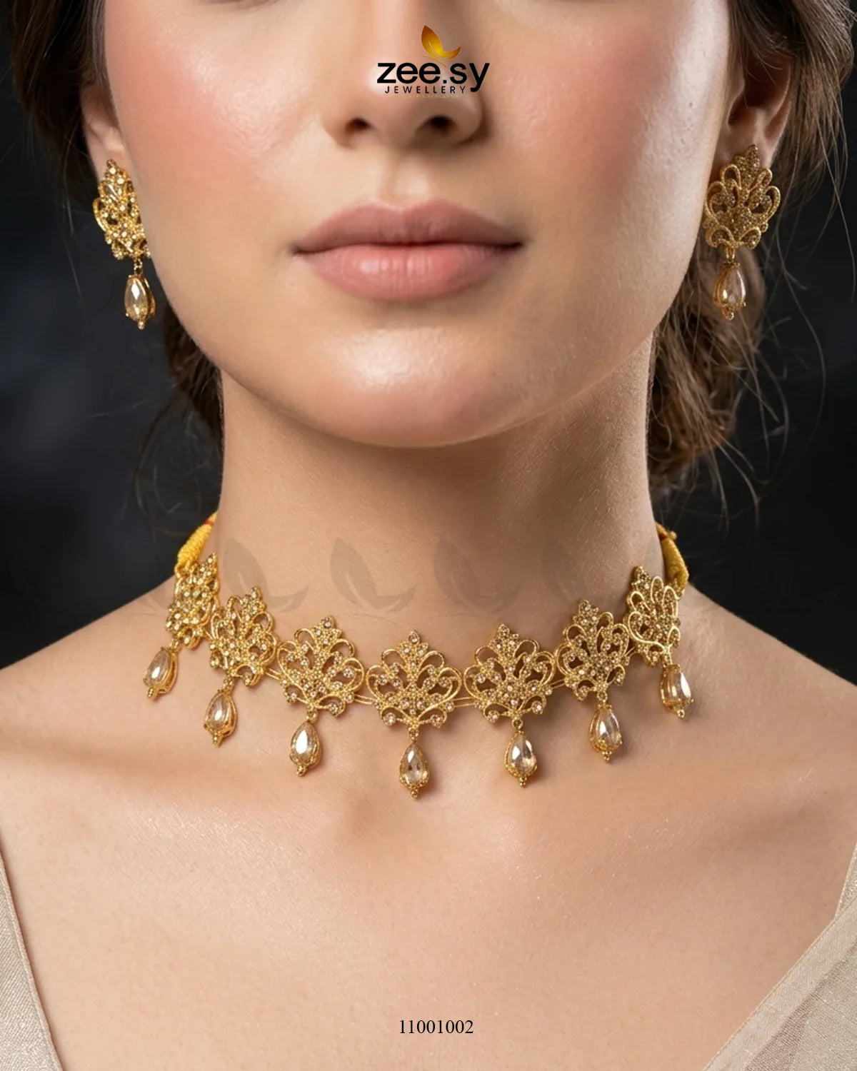 Floral Filigree Traditional Choker Set Necklace Sets - Zeesy Jewellery Pakistan | Premium Artificial & Imitation Jewellery