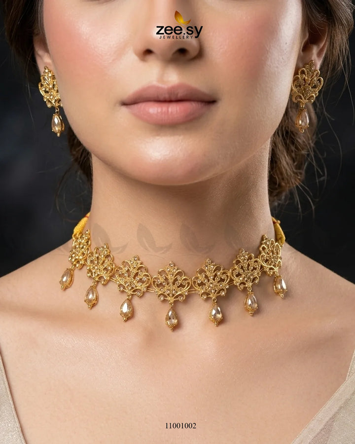 Floral Filigree Traditional Choker Set Necklace Sets - Zeesy Jewellery Pakistan | Premium Artificial & Imitation Jewellery