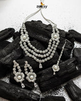 Grandeur Necklace Set Silver White - Zeesy Jewellery