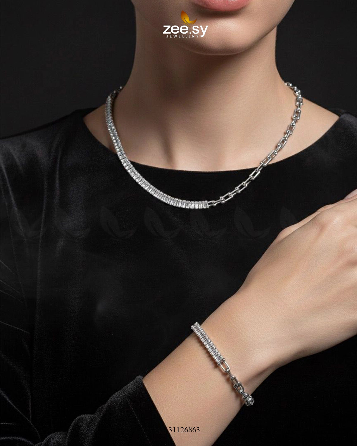 Sterling Baguette Chain Bracelet Set - Zeesy Jewellery