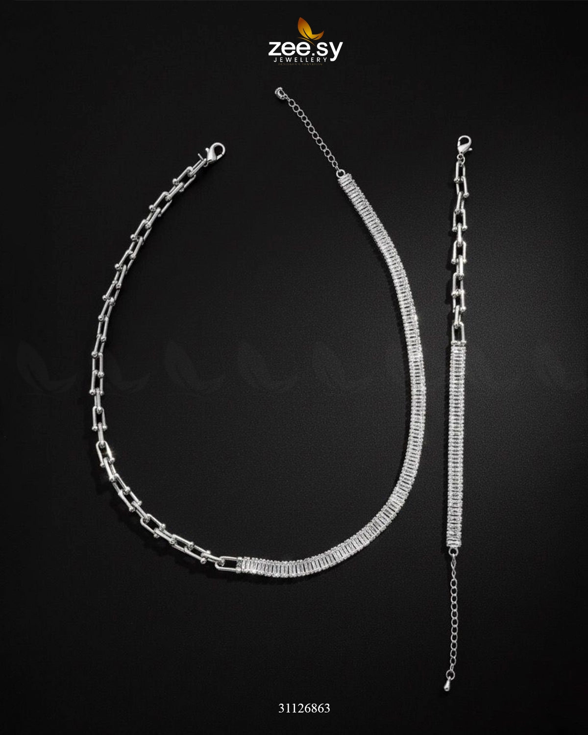 Sterling Baguette Chain Bracelet Set Silver - Zeesy Jewellery