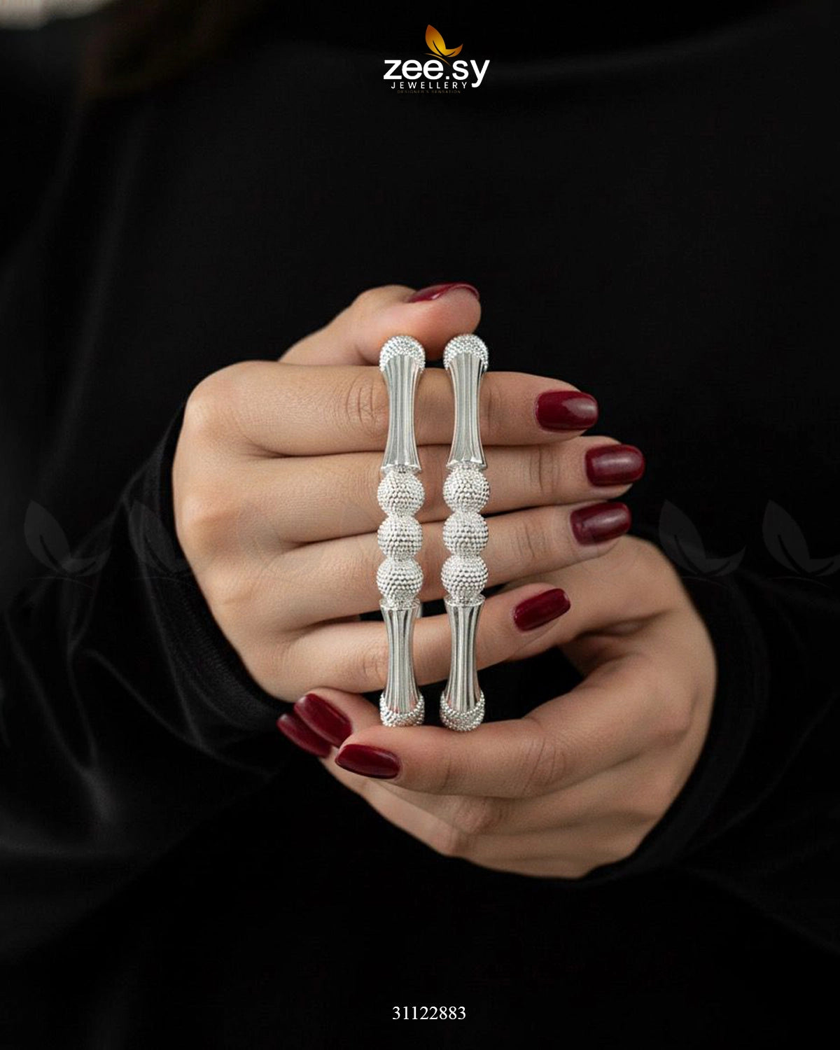 Sculptural Bamboo Bead Bangles - Silver - Zeesy Jewellery