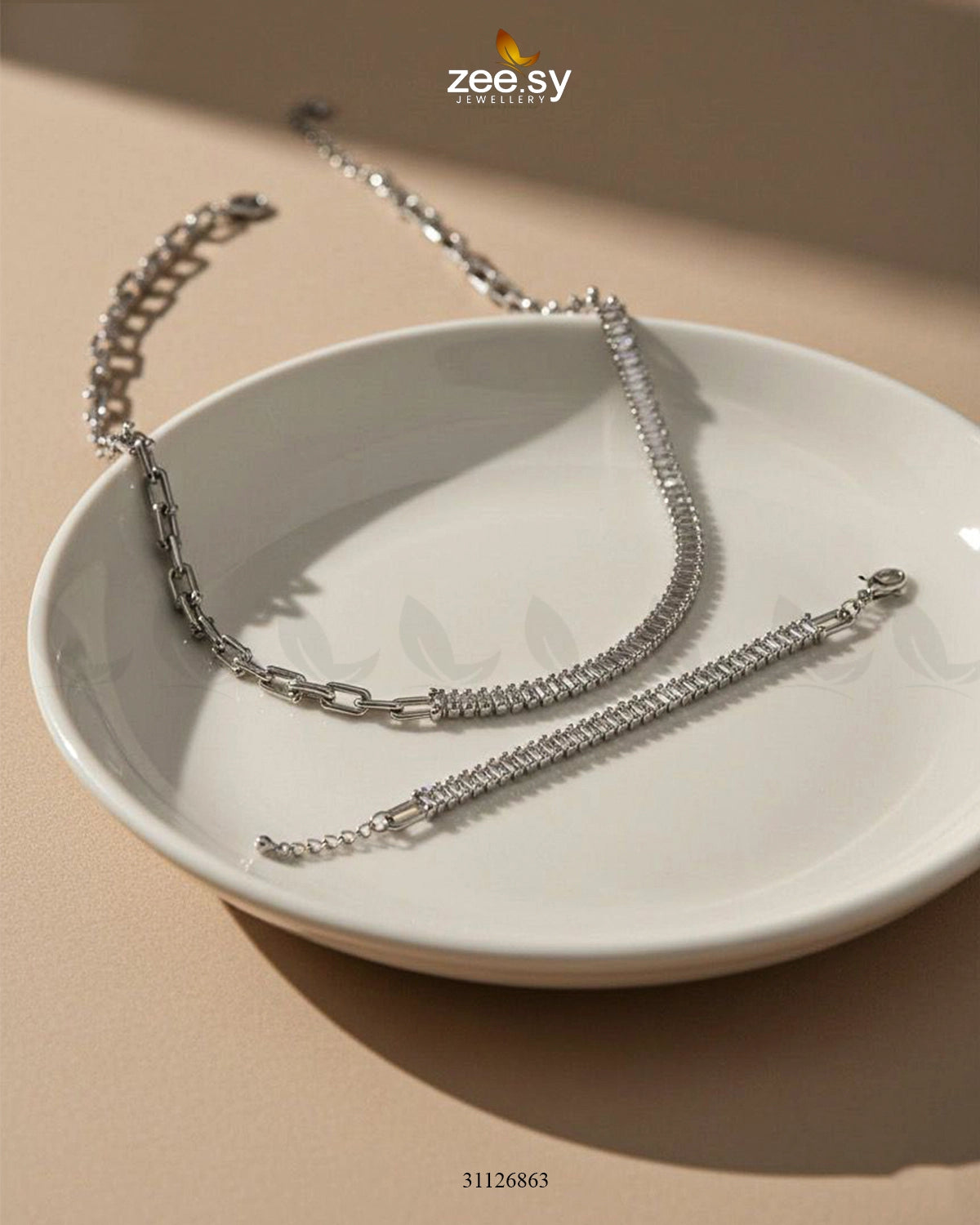 Sterling Baguette Chain Bracelet Set - Zeesy Jewellery