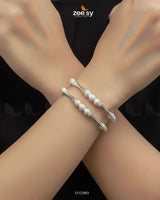 Sculptural Bamboo Bead Bangles - Silver - Zeesy Jewellery