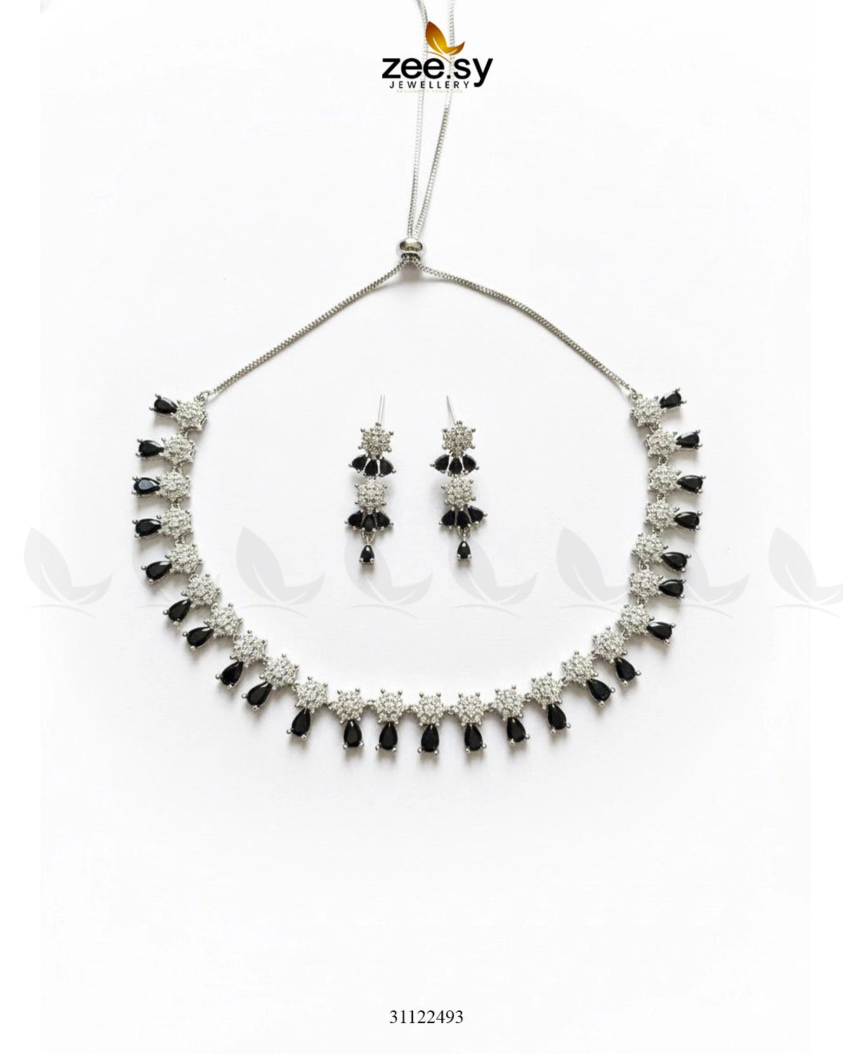 Artisan Sentimental Centerpiece Necklace Set Silver Black - Zeesy Jewellery