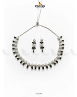 Artisan Sentimental Centerpiece Necklace Set Silver Black - Zeesy Jewellery