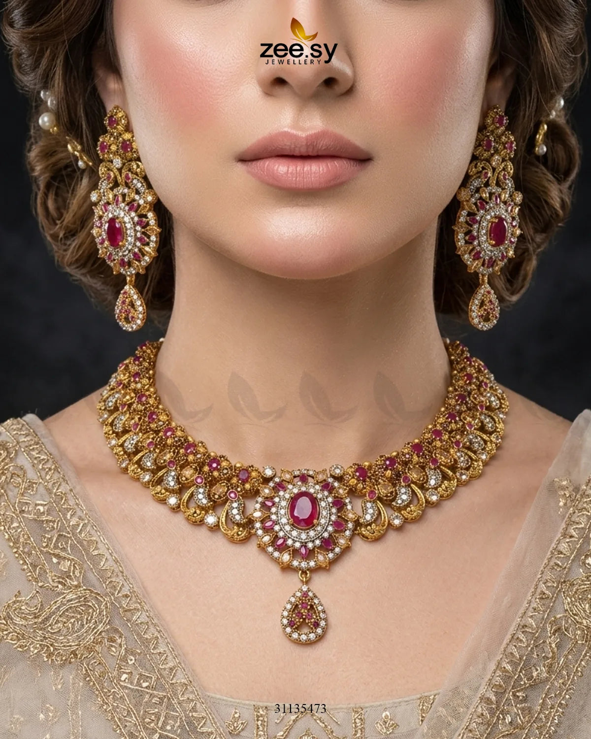 Sabaat Teardrop Zircon Bridal Set Bridal Set - Zeesy Jewellery Pakistan | Premium Artificial & Imitation Jewellery