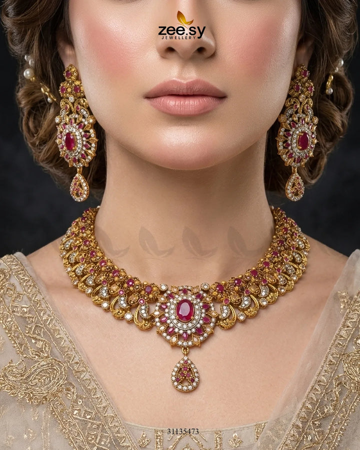 Sabaat Teardrop Zircon Bridal Set Bridal Set - Zeesy Jewellery Pakistan | Premium Artificial & Imitation Jewellery
