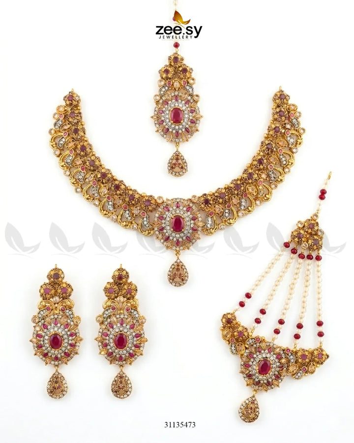 Sabaat Teardrop Zircon Bridal Set Bridal Set - Zeesy Jewellery Pakistan | Premium Artificial & Imitation Jewellery