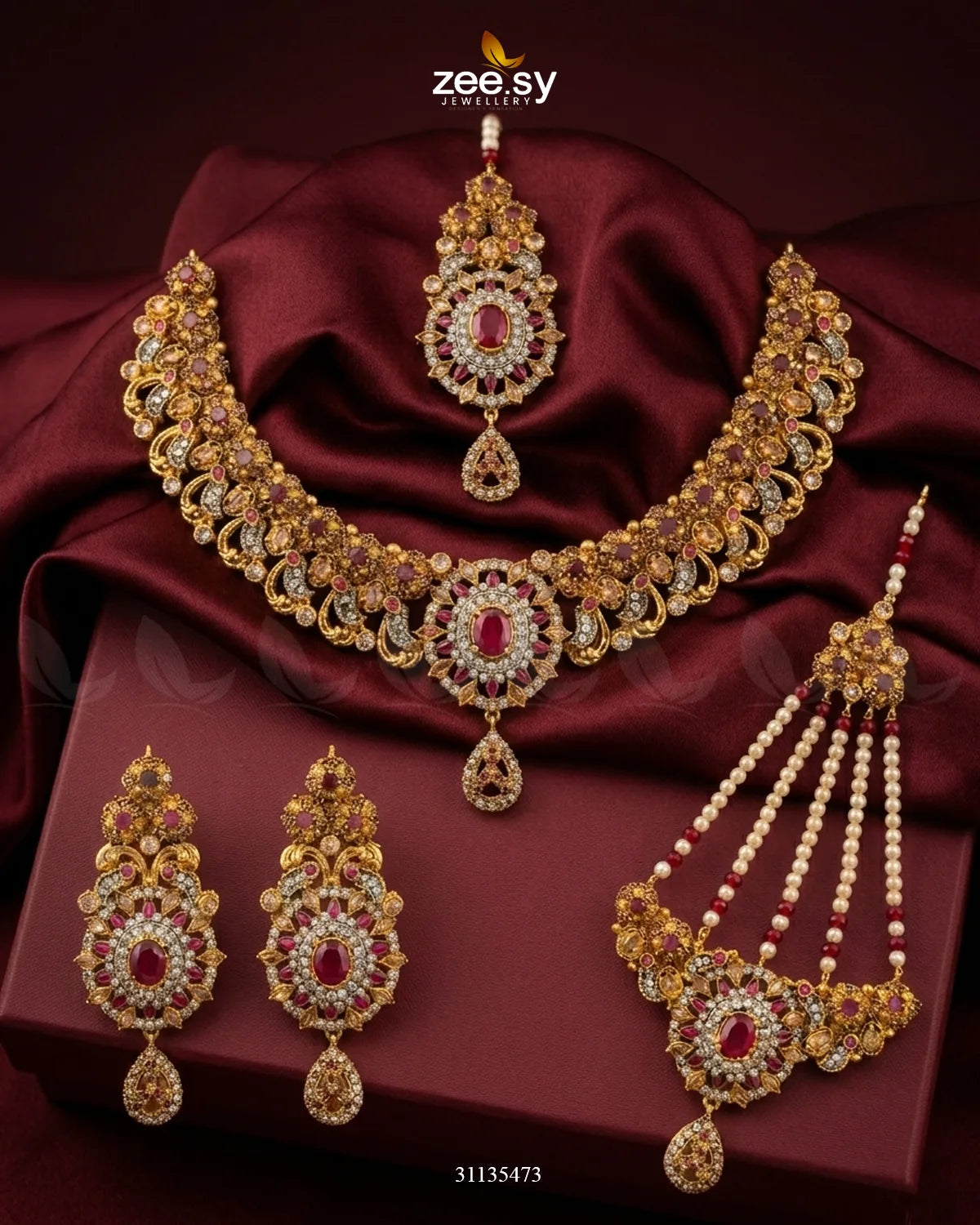 Sabaat Teardrop Zircon Bridal Set Bridal Set - Zeesy Jewellery Pakistan | Premium Artificial & Imitation Jewellery